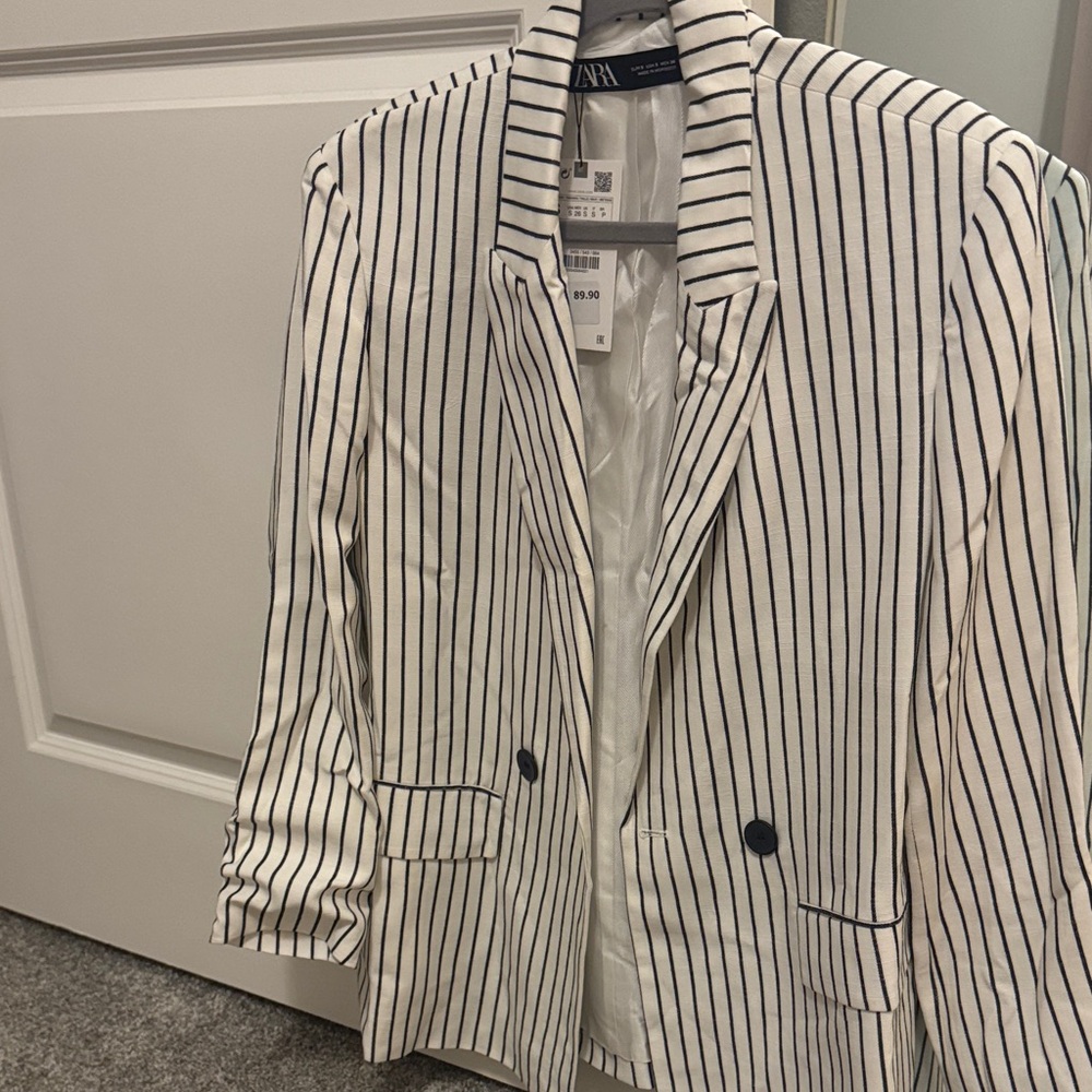 Zara black Striped Blazer - White